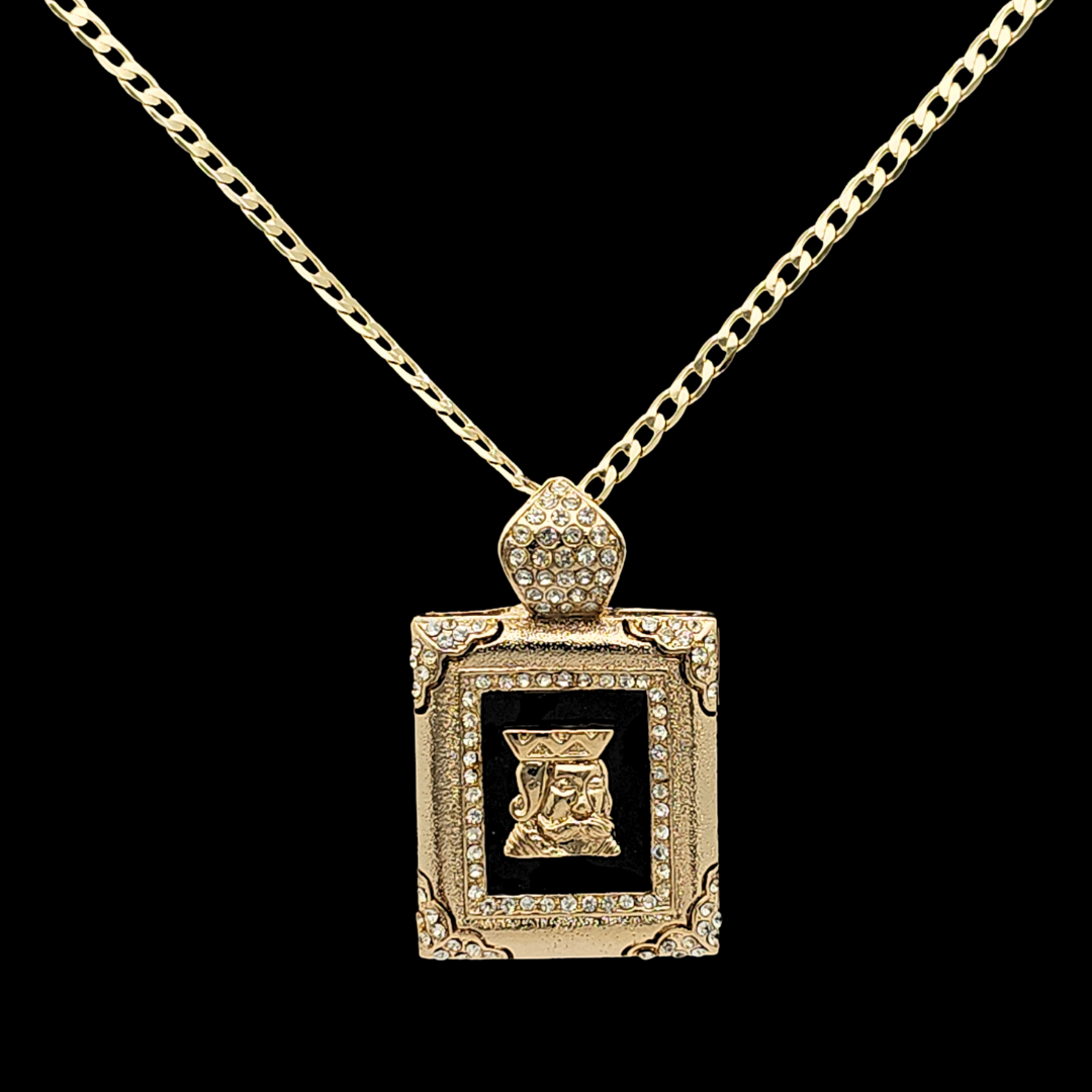 14K Gold Filled Frame Pendant Necklace – Rectangular Black Stone & Gold Medallion Charm
